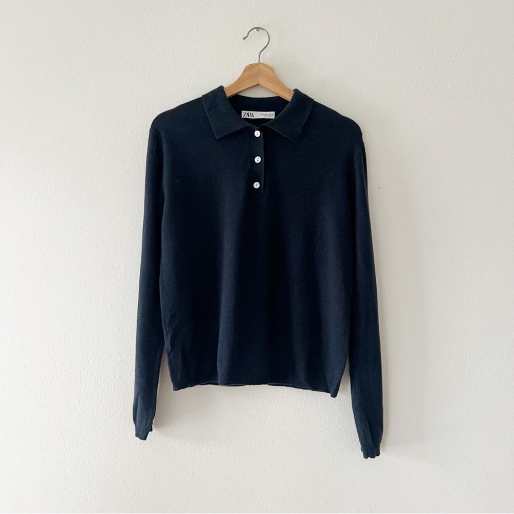 ZARA | 100% Wool Polo Collared Sweater | L - Picture 2 of 5